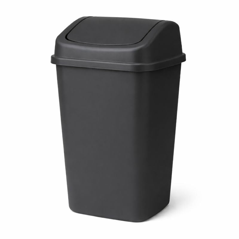 Caneca de basura plástica negra 10 L con tapa batiente