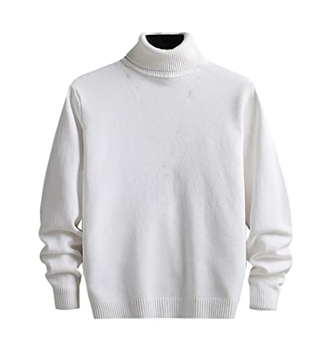 Pull col roulé hommes blanc manches longues vêtement tricoté mince décontracté printemps XL