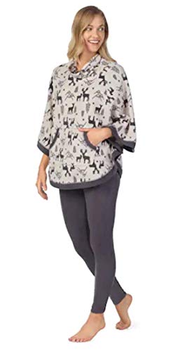 Cuddl Duds Women's Poncho & Leggings Pajama Set (Grey Sliver, X-Small)