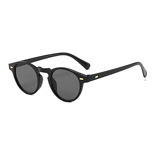 Image of Pinklady Classic Round Oval Circle Men Women Tint Retro Vintage Slim Fit Fashion Sunglasses Shade (Black-Black)