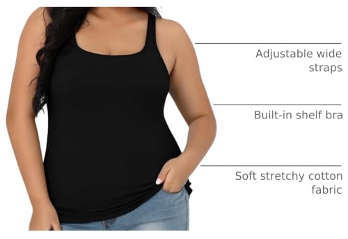 Image of V FOR CITY Plus Size Tank Top for Women with Non-Padded Shelf Bra Adjustable Wide Strap Camisole Cotton Udershirts 1X-5X