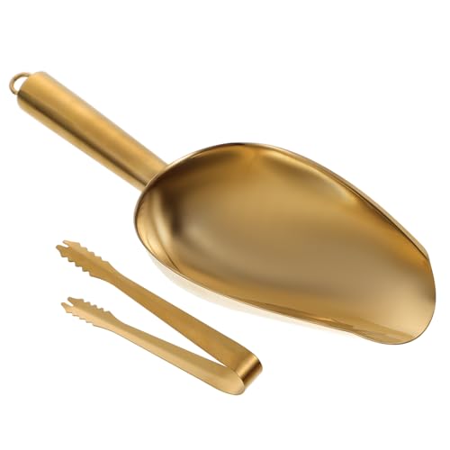 Unomor 1Set Stainless Steel Ice Shovel and Clip Multi Function Ice Cube Tongs for Kitchen and Bar Use Smooth Surface Easy to Clean for Ice Cubes Popcorn and Food Serving