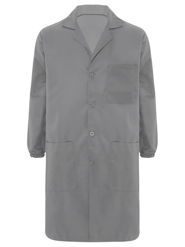 Image of Mens Lab Coats Unisex Workwear Uniform Work Resistant V Neck Long Sleeve Science Lab Coat Jacket
