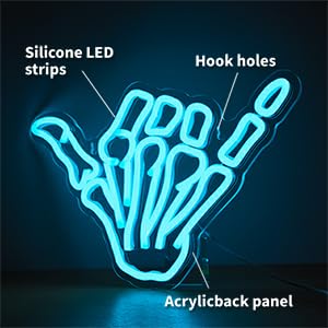 Image of Skeleton Hand Neon Sign,Shaka Skull Hand Neon Signs for Wall Decor Bedroom Home Decor Bar USB Powered LED Neon Light Art Neon Wall Sign Decoration Light(blue)