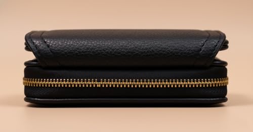 Image of WildHorn Women's Wallet | Premium Vegan Leather Ladies Purse with Zip Coin Pocket & Snap Button | Compact Wallet with Card Slots & ID Window (Black)