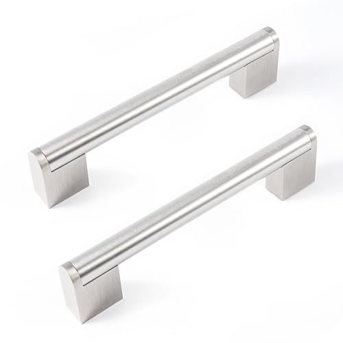 FULGENTE Brushed Nickel Drawer Pulls,Stainless Steel Modern Square Cabinet Handles Kitchen Hardware Cabinet D-bar pulls,Satin Drawer Handles for Kitchen Bathroom,5In (128mm) Hole Center 10pack