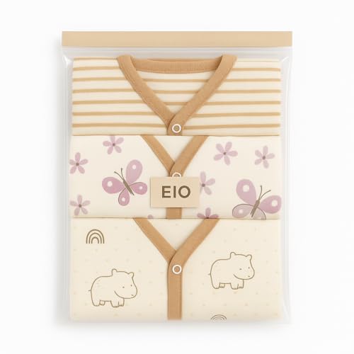 Image of EIO New Born Baby Clothes 0 | Soft Cotton Jablas for New Born | Front-Open Baby Tees for Boys & Girls Pack of 3 Newborn Clothing Set