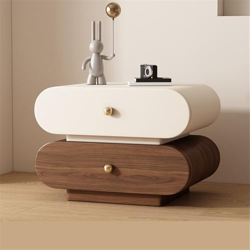 Table de chevet en bois double tiroir meuble de rangement chic blanc et marron