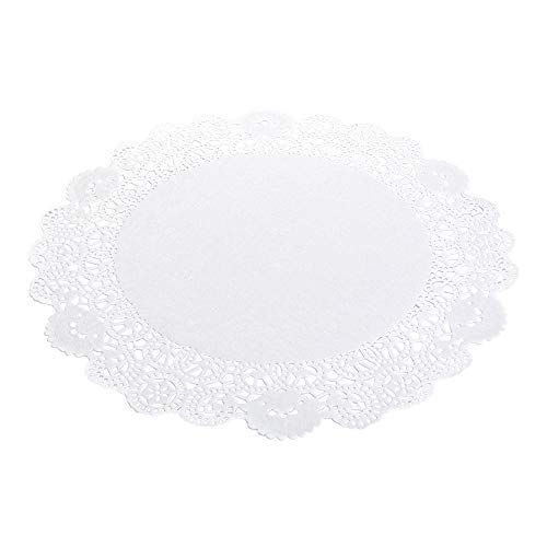 Restaurantware Pastry Tek 12 x 12 Inch Lace Doilies 100 Decorative Tableware Placemats - Disposable Round White Paper Table Doilies For Birthdays Or Weddings Table Decor