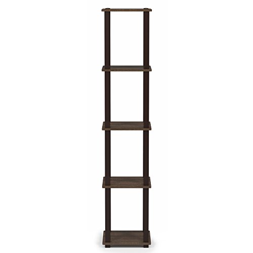 FURINNO Turn-S-Tube 5-Tier Corner Square Rack Display Shelf, Walnut/Brown