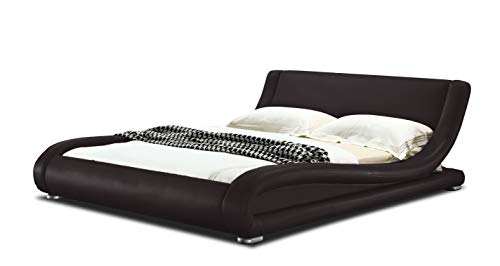 Greatime Modern Trending Waved Bed, Upholstered Faux Leather, Easy Assembly, Strong Wood Slats Support Platform Bed (Full Size, Brown Color) #TOP6