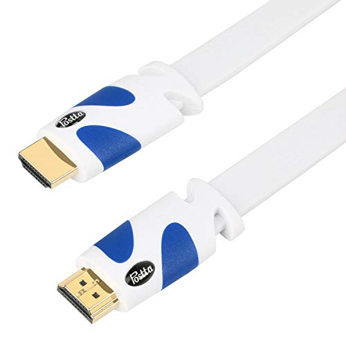 Postta Flat Hdmi Cable 50 Feet Flat Hdmi 2.0 Cord Support 4K, 3D, 2160P, 1080P, Ethernet And Audio Return-White-Blue #TOP3