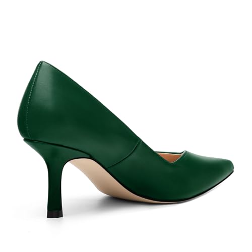 Image of Women Pointed Closed Toe 2.5 Inch Kitten Heel Slip On Pumps | Elegant Comfort Formal Dress Footwear, Versatile Ladies Shoes For Office Wedding Party Evening Daily Occasions