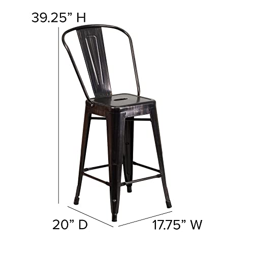 Kxdfdc 24" High Black-Antique Gold Metal Indoor-Outdoor Counter Height Stool With Removable Back Outdoor Bar Stool #TOP2
