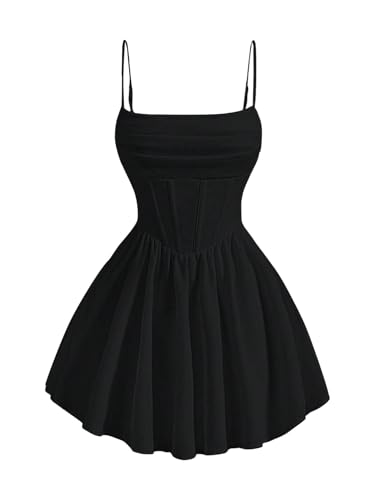 OYOANGLE Girl's Spaghetti Strap Ruched Ruffle Hem Sleeveless Summer Flowy Short Dresses