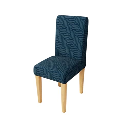 Lukzer Elastic Dining Chair Cover - 1PC Pastel Marine Blue Ripple Lines | Textured High Stretch Jacquard Seat Cover | Removable Washable Short Dining Chair Cover Protector Seat Slipcover | (CC-166-01)