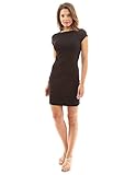 PattyBoutik Women's Boat Neck Cap Sleeve Dress (Black M)