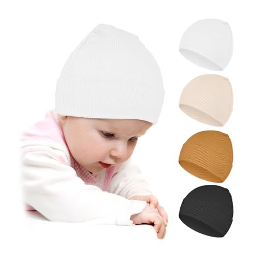 Image of ZURLEFY Neutral Baby Beanie Hats for Unisex, Solid Baby Girls Boys Beanies Cap for Newborn, Baby, Infant, Toddler
