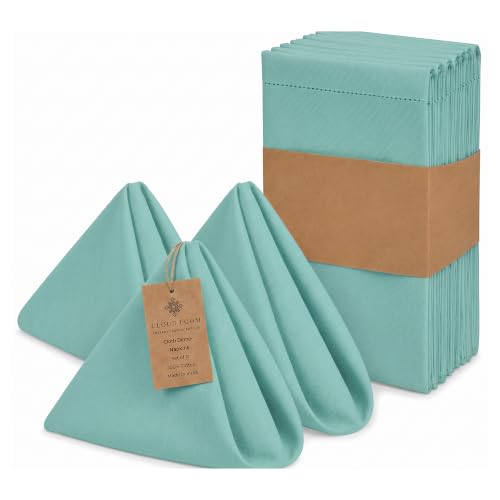 CLOUDLOOM Hemstitch Aqua Green 100% Cotton Cloth Napkins Set of 12, 18"x18"