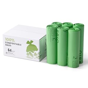 SUPERBIO 64 Gallon Compostbale Trash Bags 242.3L (60 Count Bulk),Heavy Duty 1.57 Mils, Compostable Liners, ASTM D6400, EN 13432, US BPI & Europe OK Compost Home Certified