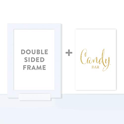 Andaz Press Framed Wedding Party Signs, Faux Gold Glitter Print, 4X6-Inch, Candy Bar Reception Dessert Table Sign, 1-Pack, Includes Frame #TOP3