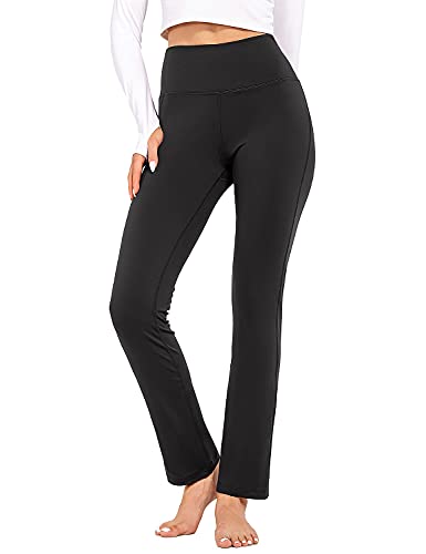 BALEAF Women s Straight Leg Yoga Pants Slim Fit High Waisted, Workout Pull On Pants Black-32 Large