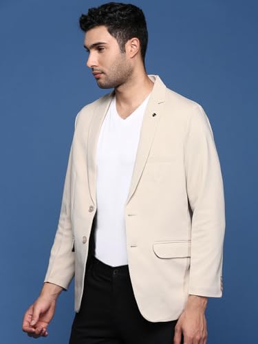 Image of SHOWOFFFF Men Solid Single Breasted Casual Blazer | Notched Lapel Full Sleeves Cotton Blazer for Mens | Slim Fit Regular Length Blazer for Men's