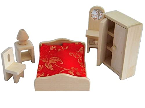 Shy Shy - Wooden Dollhouse Furniture Set with Lounge, Bathroom and Kitchen (Bedroom) 1