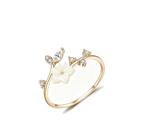 XYWstore Adjustable Open Ring for Women, Nature-Inspired Floral Crystal Design with Marquise Cut Created Zircon, Gold (gold)