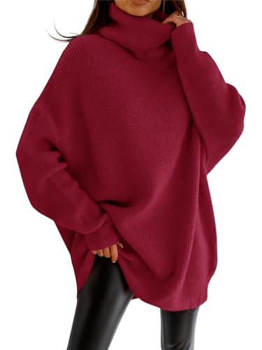 Image of Womens Turtleneck Oversized Sweater Batwing Chunky Pullover Sweater Casual Fall Loose Knit Jumper Top