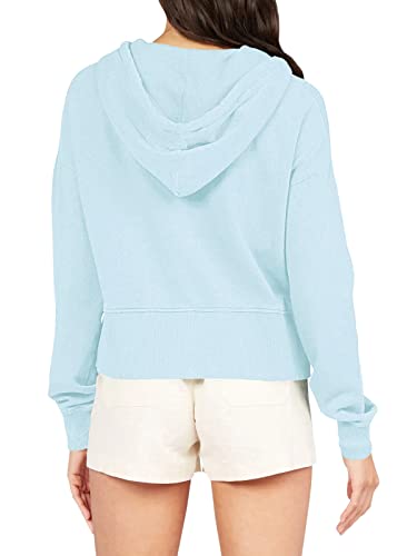 Laslulu Womens Athletic Hoodies Long Sleeve Crop Tops Oversized Winter Warm Sweater Fleece Lined Sweatshirt Workout Tops Pockets(Light Blue Medium) #TOP2