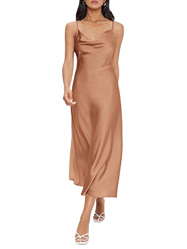 Image of Floerns Women's Spaghetti Strap Cowl Neck Long Slip Satin Silk Midi Dress