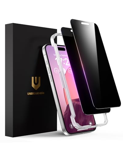 UNBREAKcable Privacy Screen Protector for iPhone 16 Full Coverage Shatterproof Tempered Glass [True 28Anti Spy] [9H Hardness] [Easy Installation Frame] 2-Pack Private Screen for iPhone 16