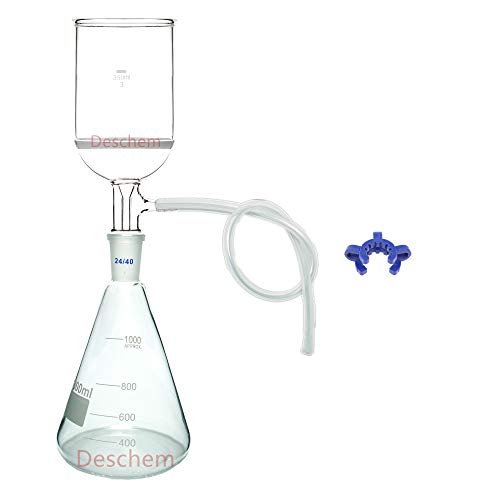 Deschem 1000ml,Glass Suction Filter Kit,350ml 24/40 Buchner Funnel & 1L Erlenmeyer Flask - Thumbnail 2