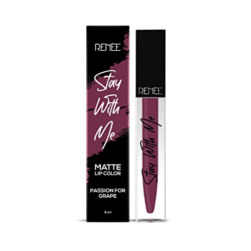 Image of RENEE Stay With Me Matte Lipstick - Passion For Grape l Transfer Proof, Smudge & Waterproof | Long Stay l Highly Pigmented l Velvety, Matte Finish l Enriched with Vitamin E l Travel Friendly l 5 ml
