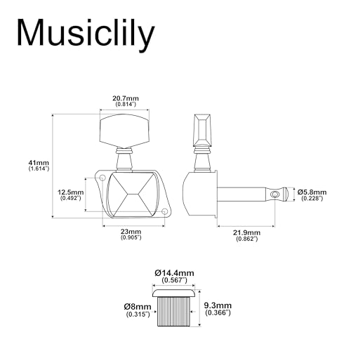Musiclily 3+3 półzamknięte stroiki gitarowe kołki do strojenia klawiszy zestaw głowic maszynowych do gitary elektrycznej/akustycznej, złote