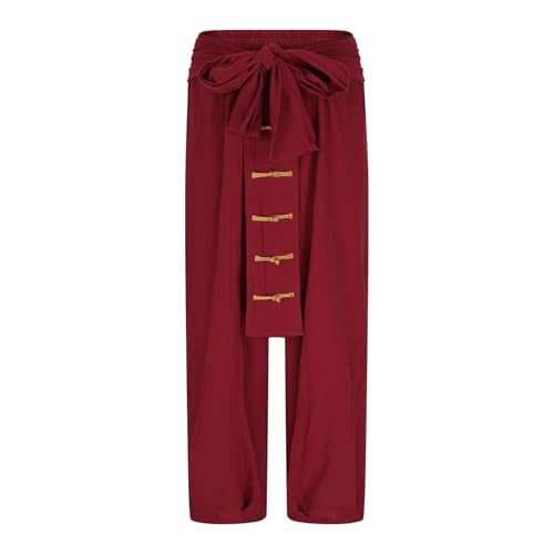 Mens Solid Color Linen Loose Pants, Fashion Vintage Tie-Up Beach Casual Pants Solid Color Wide Leg Trousers3