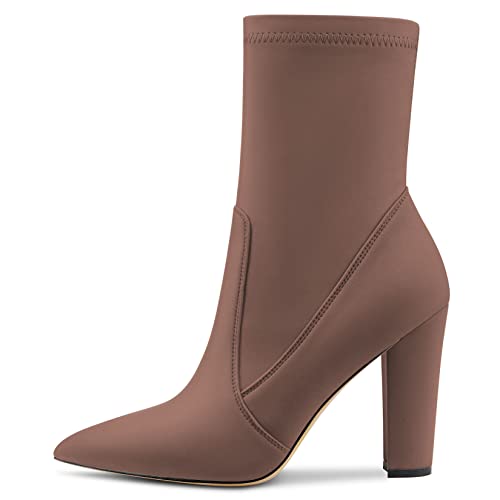 Castamere Women Chunky Block High Heel Pointed Toe Ankle Boots Short Bootie Zipper Slip-on Cute Dress Wedding Party Boots 3.9 Inches Heels