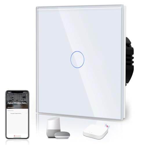 BSEED ZigBee interruttore intelligente da incasso, WiFi, sensore touch in vetro, 2,4 GHz, interruttore da parete Single Live (hub richiesto), compatibile con Alexa/Google Home/Tuya/Smart Life, 1 via,