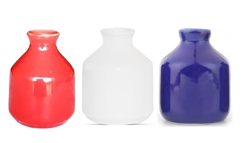 Image of Mkd2 Rise Ceramic Reed Diffuser Pot I Empty Aroma Pot - Set of 3 (Red, White & Blue) for Home Fragrance