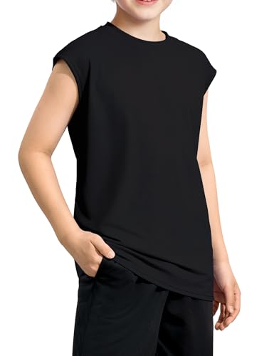 Somaibo Boys Tank Tops Athletic Sleeveless T Shirts Mesh Quick Dry Crewneck Undershirts for Kids 7-14 Years, Black, 11-12 Years