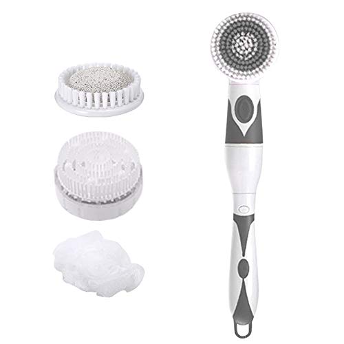 Staright Escova de banho elétrica impermeável 4 em 1 Escova de limpeza corporal multifuncional Esfregão para massagem nas costas com 4 cabeças de escova Escova de chuveiro com cabo longo
