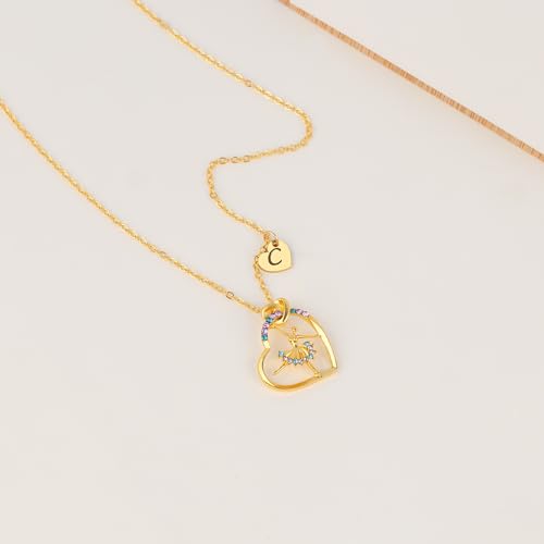 Dainty Initial Ballerina Necklace Letter Heart Ballet Necklaces Dance Lovers Gifts for Her Recital Daughter Niece4