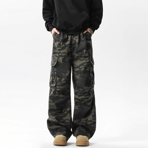 Men's Camo Baggy Cargo Jeans Straight Loose Denim Pants Y2K