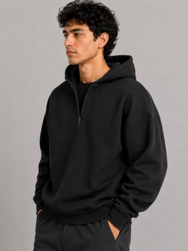 Image of Half Zipper Solid Hoodie for Men | Sweatshirt for Men