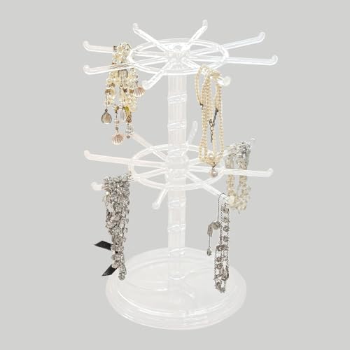 Wonuante 2 Niveaux Présentoir à Bijoux Rotatif, Presentoir Collier avec Plateau, Support Porte-Clés, pour Bagues, Bracelets, Montres, Accessoire