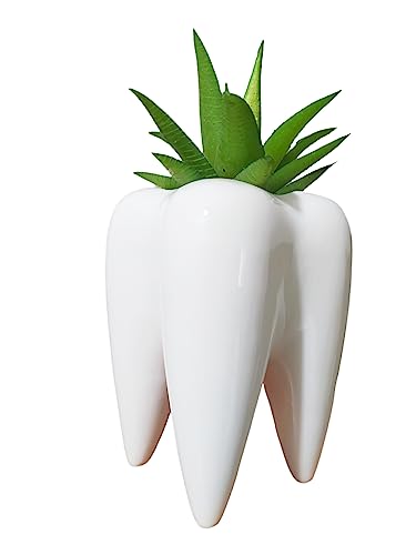 Ceramic Animal Shaped Flower Pot - Unique and Charming Home Decor (White Tooth)