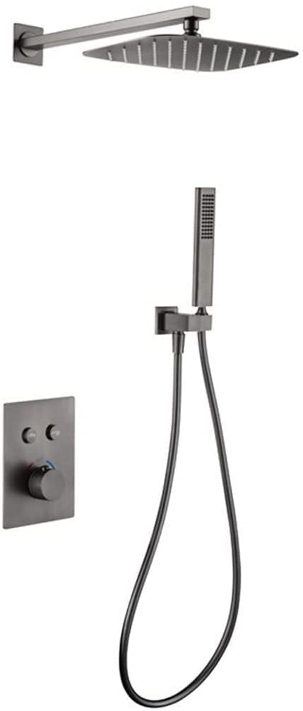 OZBMA shower set system, wall mounted gun grey thermostatic concealed bathroom rain mixer taps with 10 * 8 inch rainfall head and handheld shower, set,c