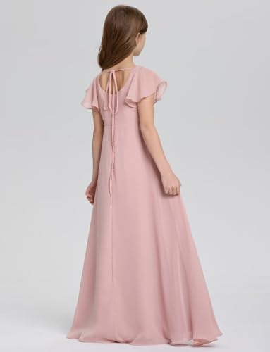 Junior Bridesmaid Dresses Chiffon V Neck Flower Girl Dress for Wedding Ruffle Sleeves Girls Formal Dresses2