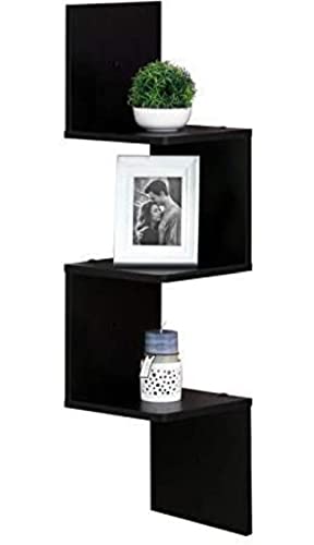 Image of Wooden Wall Shelves | Corner Hanging Shelf for Living Room Stylish | Zig Zag Home Decor Floating Display Rack Storage Organizer Unique Design with Finish (3 Shelf)